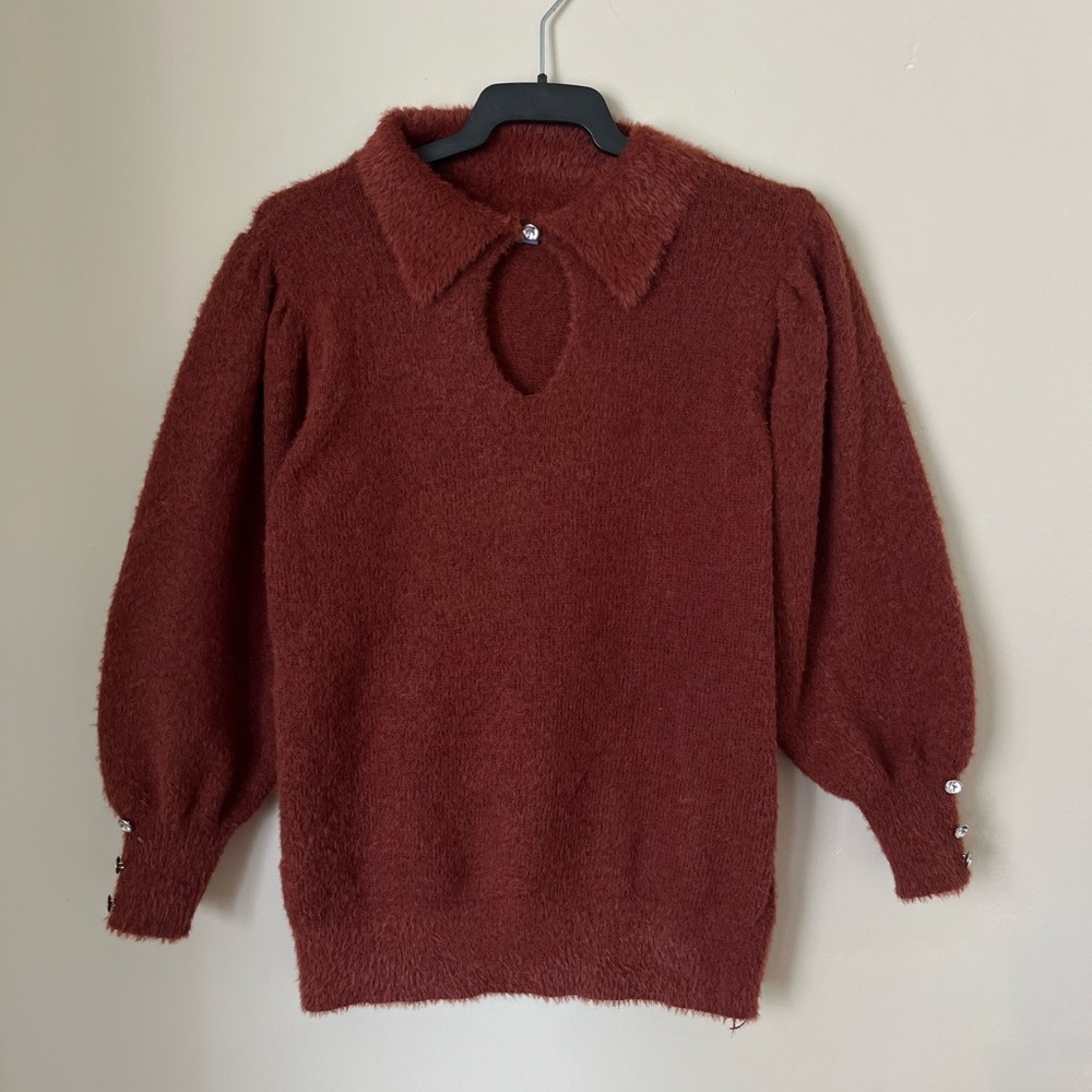 Yarm & Sea Chic Rust fall preppy  Women's Sweater with Button Accents size S